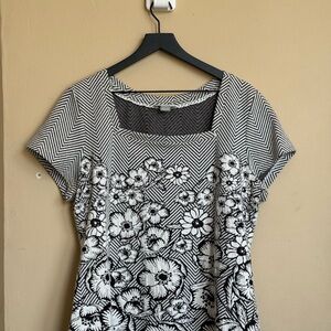 Anthropologie Black and White Fitted Graphic Blouse